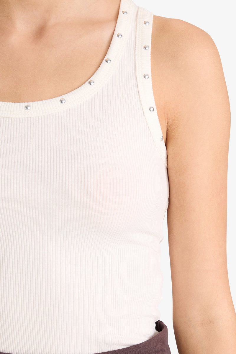 DeFacto White Woman Slim Fit Camisole Square Collar Tank Top Casual - Image 4
